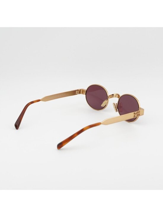 Miu Miu MUB51S 7OE30Y Sunglasses Brass Oval Frame, Dark Violet Lenses main image 9